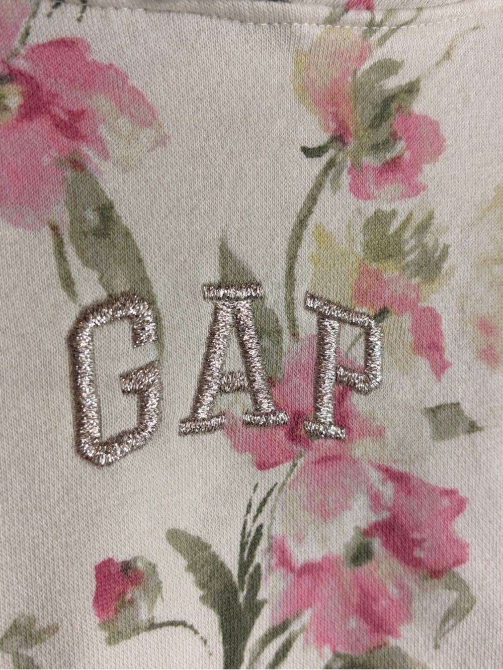 GAP X LoveShackFancy Cream Floral Fleece Hoodie Pink & Purple Floral Print XXS - Picture 4 of 11